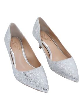 Jewel Badgley Mischka Frenchie Pointed Toe Rhinestone Pumps Silver Size 8M